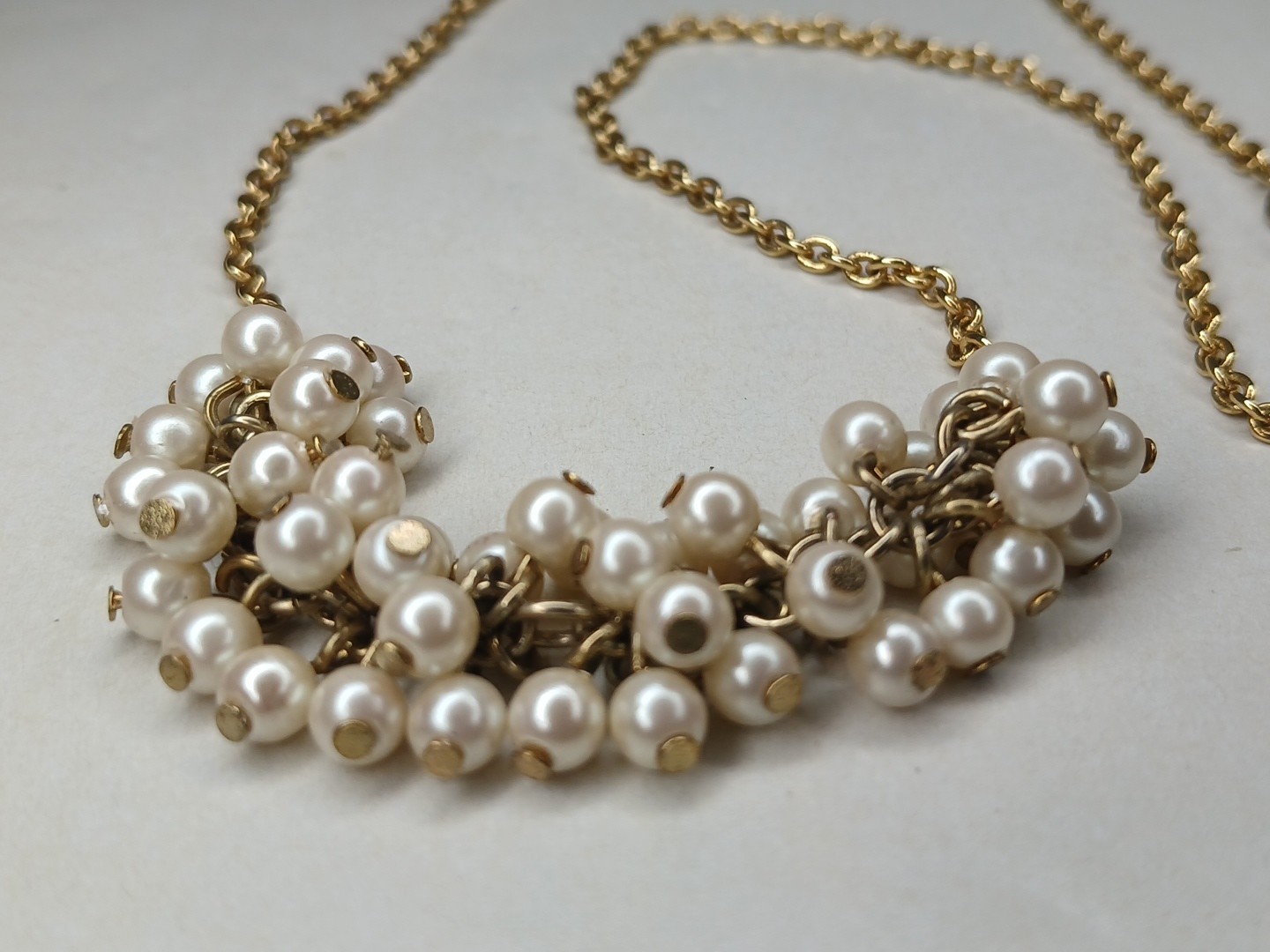 Gold Plated Brass Necklace With Cluster Seed Pearls Bridal Necklace 9.3 Grams