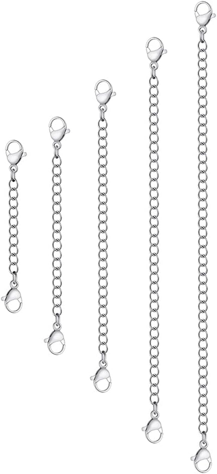 5Pcs Silver Stainless Steel Necklace Extender Chain Links Silver Lobster Necklac
