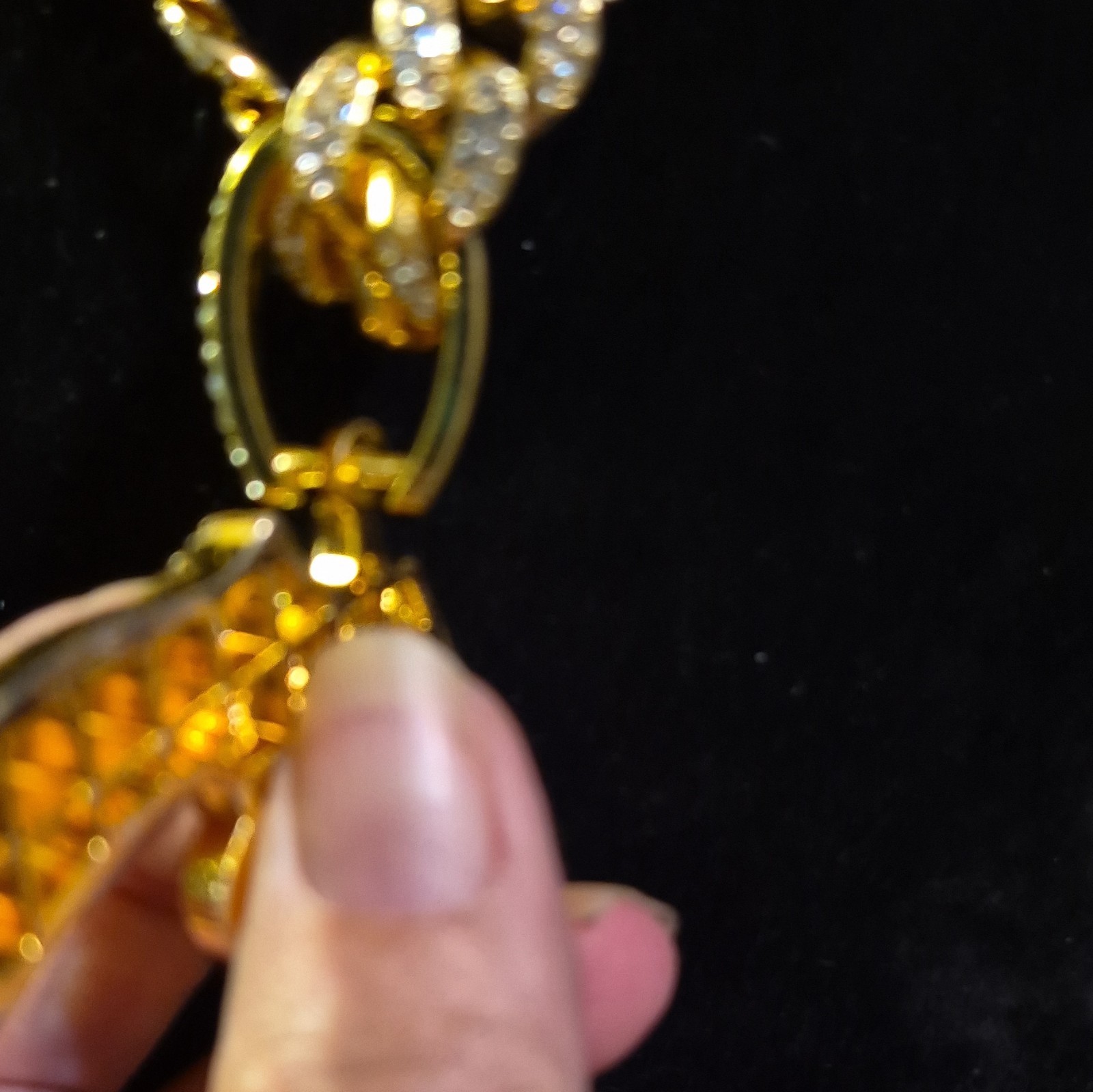 Gold Plated Cuban Link Chain Necklace w/ Gun Charm, Simulated Diamond, Box
