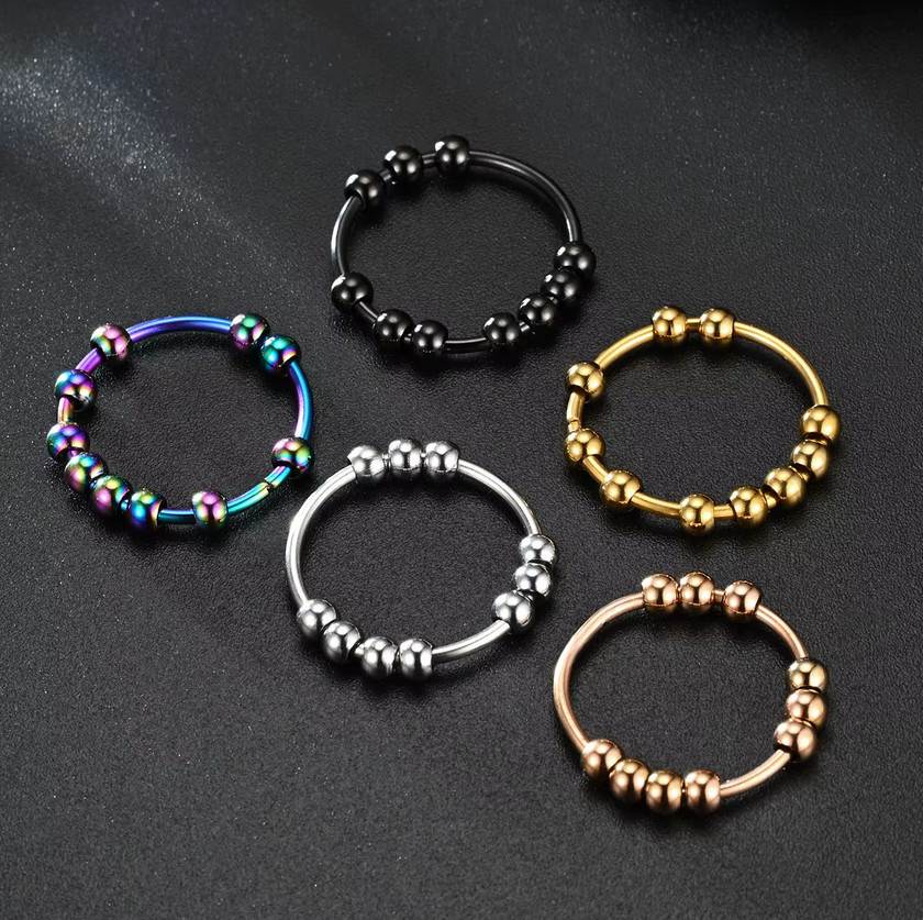 Quality Stainless Steel Fidget 4mm Beaded Ring (Size 6-11)