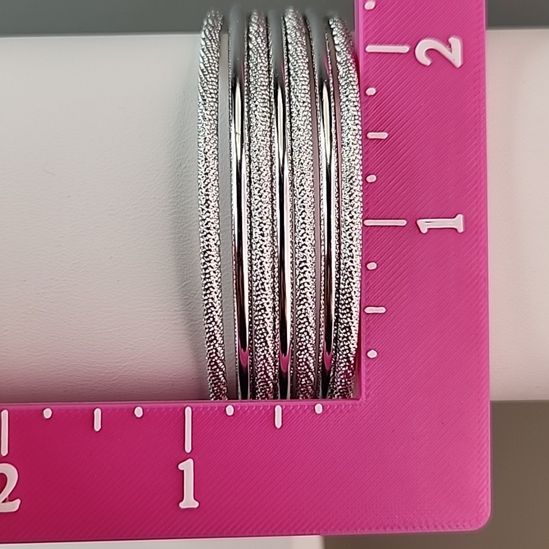 Multi Bangle Bracelet Silver Tone Textured Glossy Seven Layers Lightweight 8″