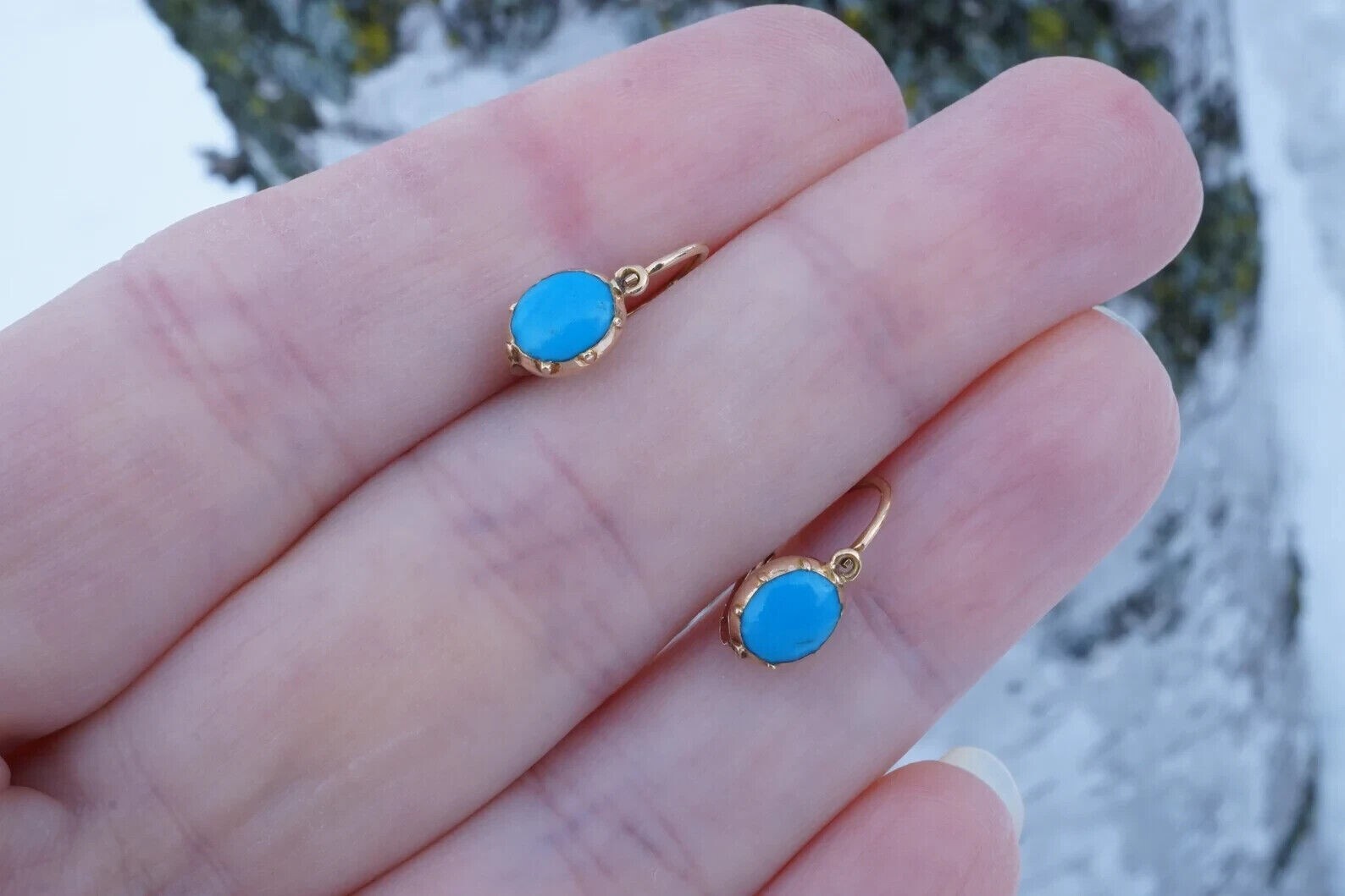 2 Ct Oval Simulated Turquoise Women’s Beautiful Earring 14K Yellow Gold Plated