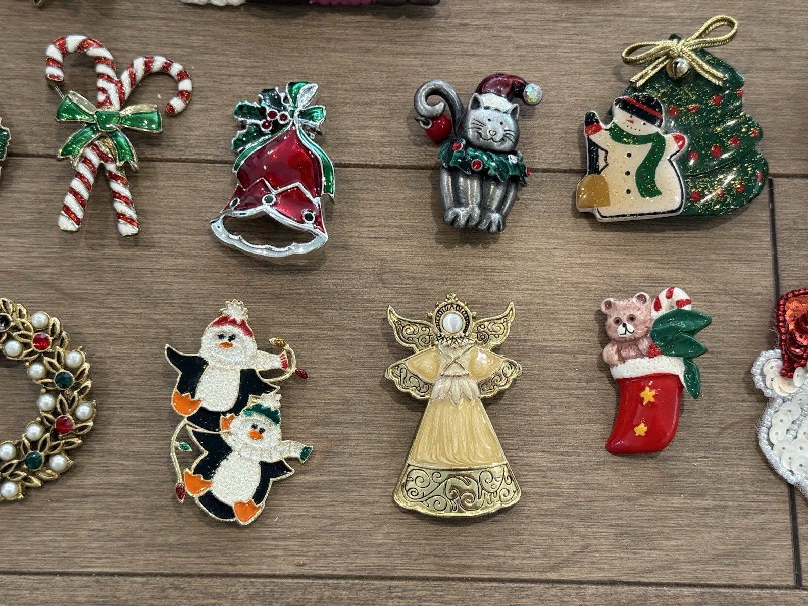 Vintage Holiday Jewelry Ceramic Enamel Christmas Tree Brooch Lapel PINS Lot