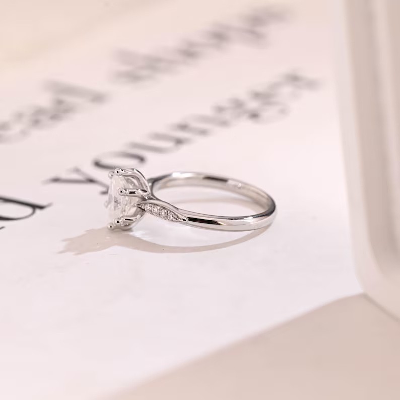 Solitaire Oval Moissanite With 18k White Gold Plated Silver Women’s Ring #175