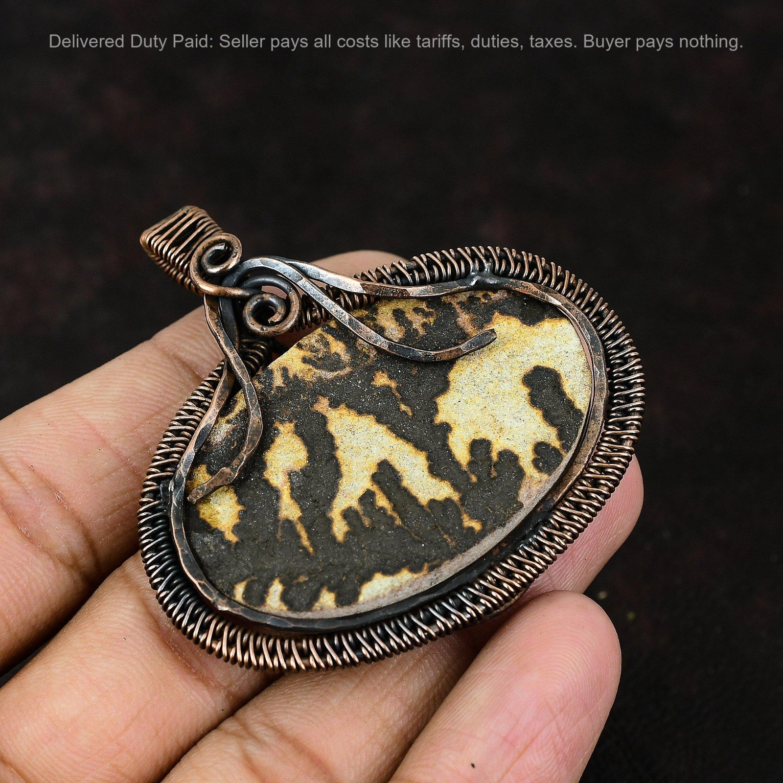 Psilomelane Dendrite Gemstone Copper Engagement Wire Wrapped New Pendant Jewelry