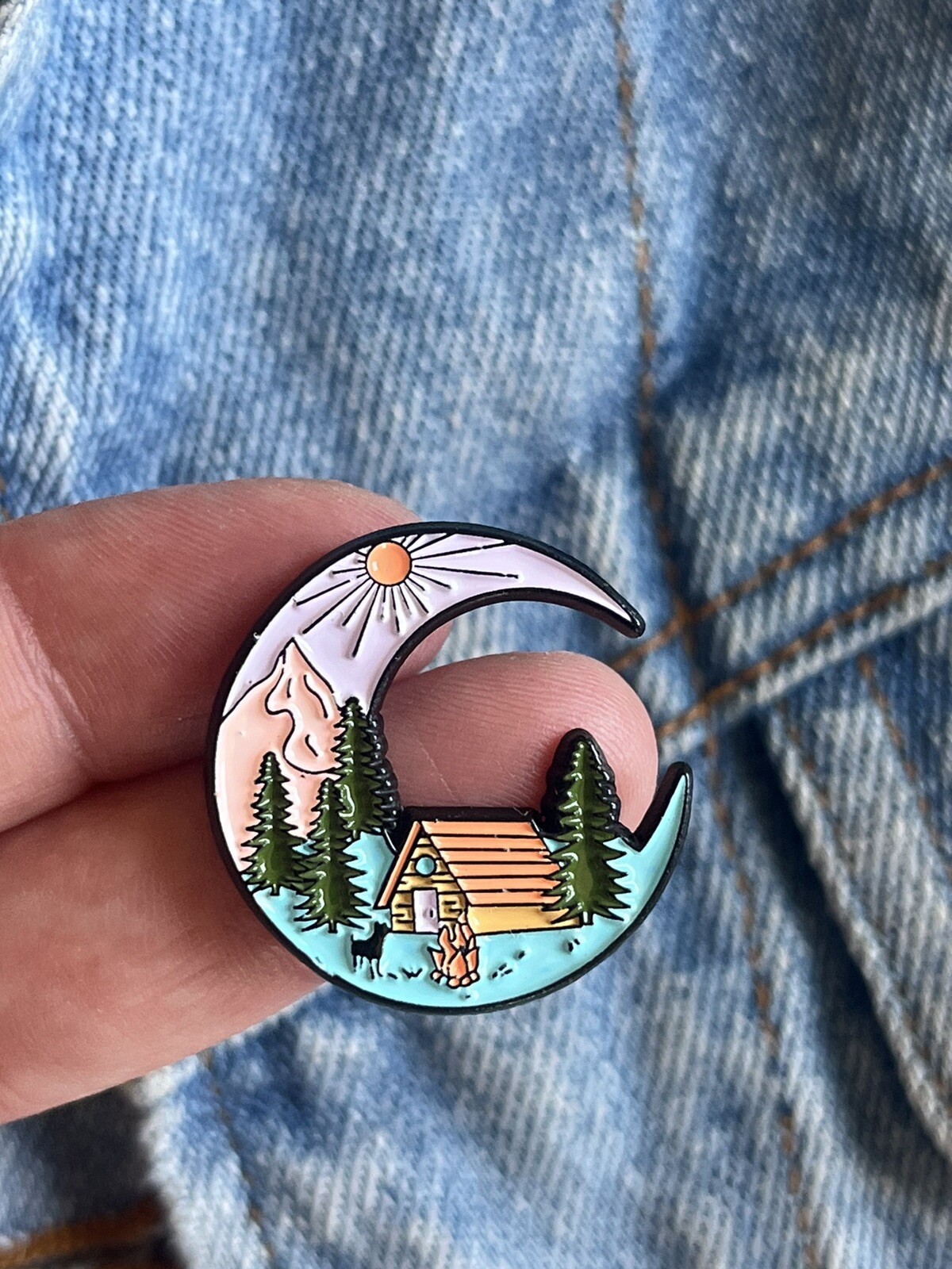 Cute Hiking Camping Enamel Pin For Outdoors Or National Park Lover – Moon Shape