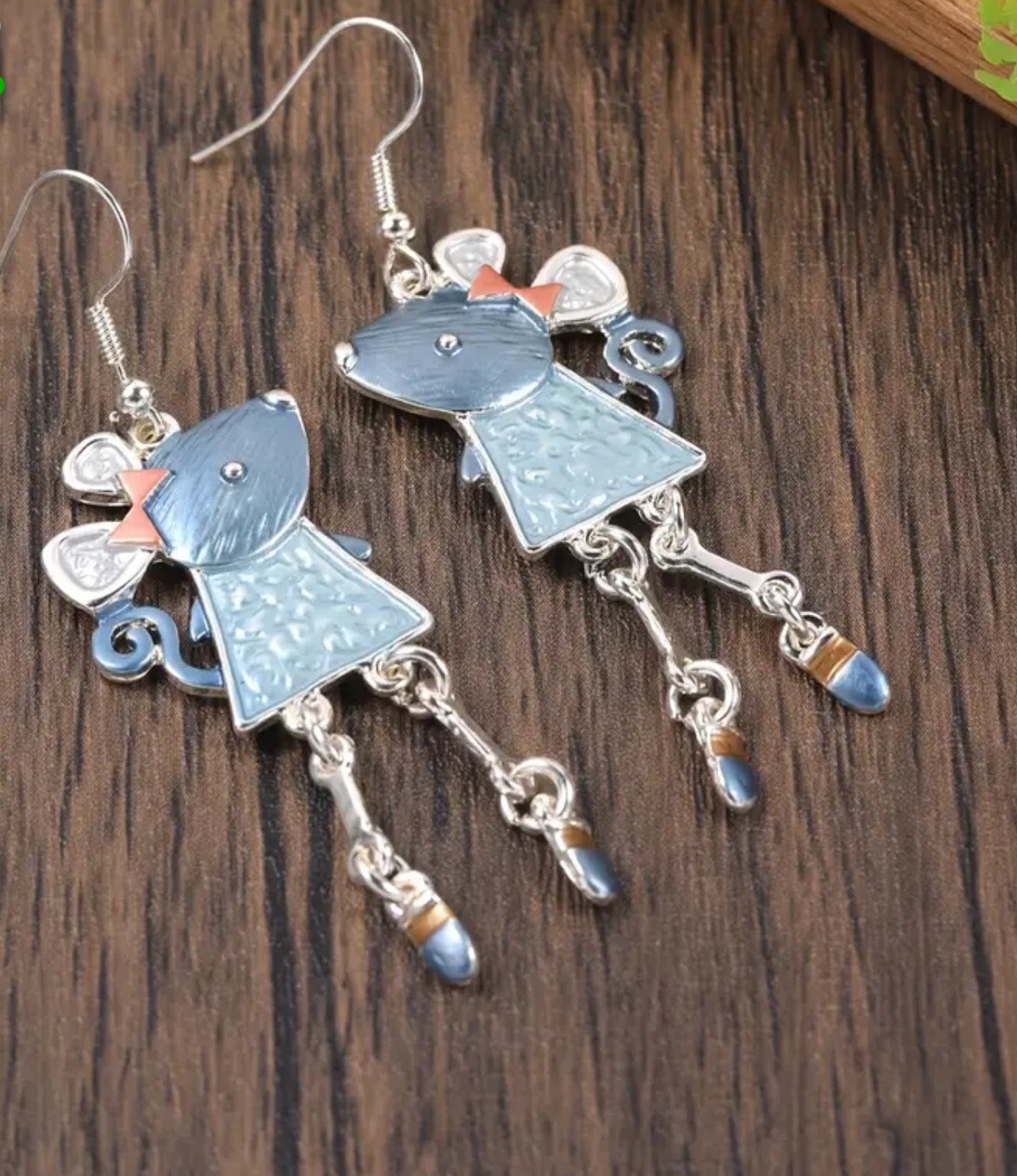 Zinc Alloy Dangle Mouse Earrings. Hand Painted Enamel. So Cute!