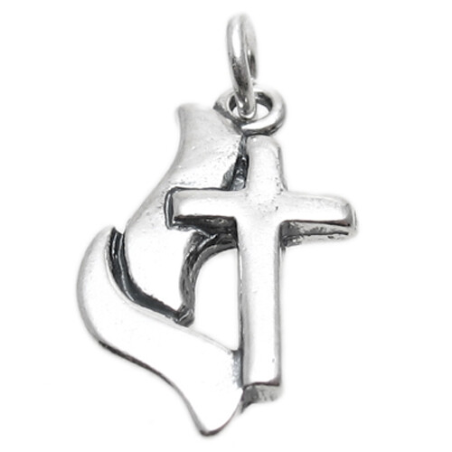 925 Sterling Silver Methodist Cross and Flame Charm (JE002)
