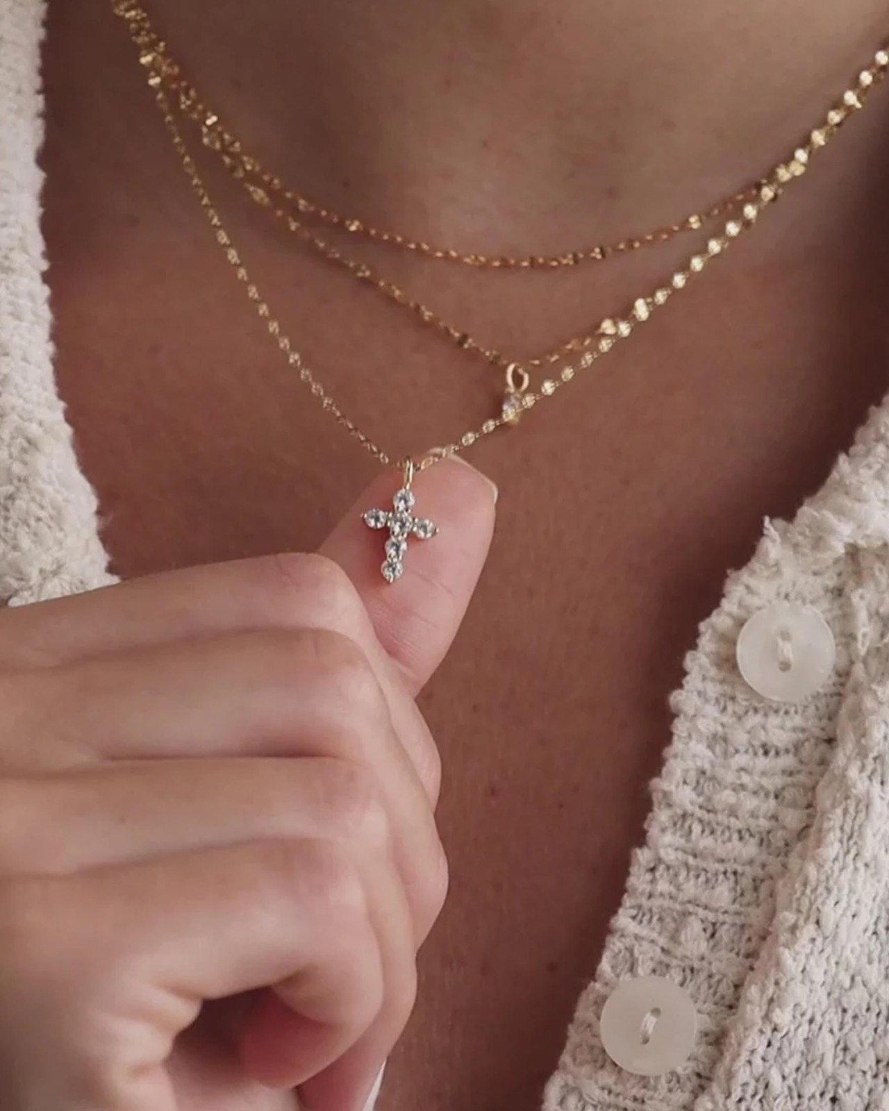 Gold Cross Necklace for Women 14K Gold Plated Dainty Small Pendant Short Necklac