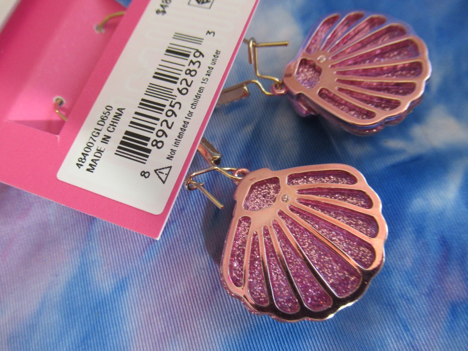Authentic Betsey Johnson Seashell Crystal Iridescent Pink Scallop Earrings RARE