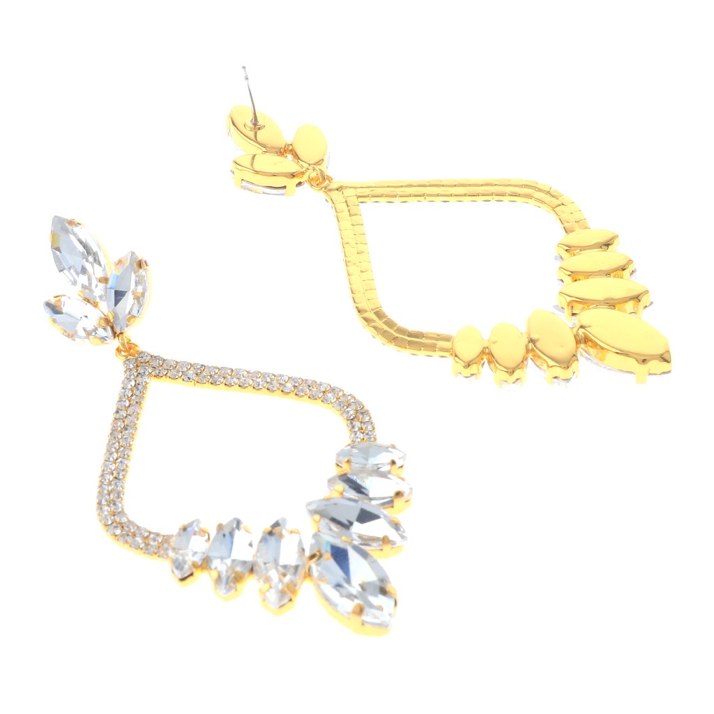 Gold Tone Alloy Metal Rhinestone Drop Post Earrings ESE8675-GCL