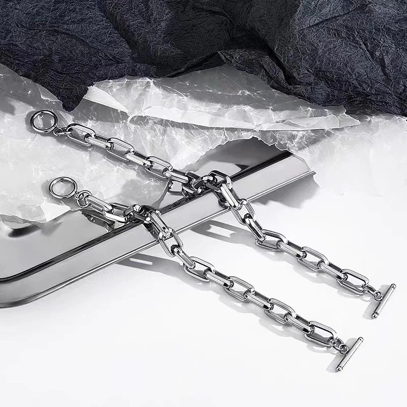 Mens Punk Titanium Steel Chain Curb Cuban Link Bracelet Gifts Silver 7.5/8.3in