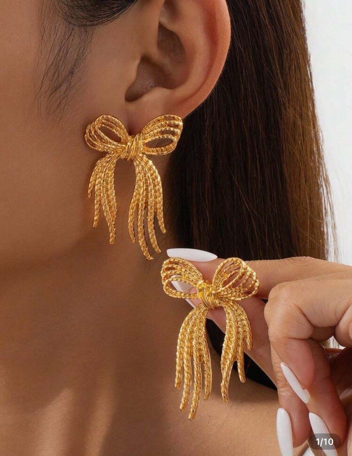 Long Gold Ribbon Bow Earrings Bowknot Ribbon Earrings