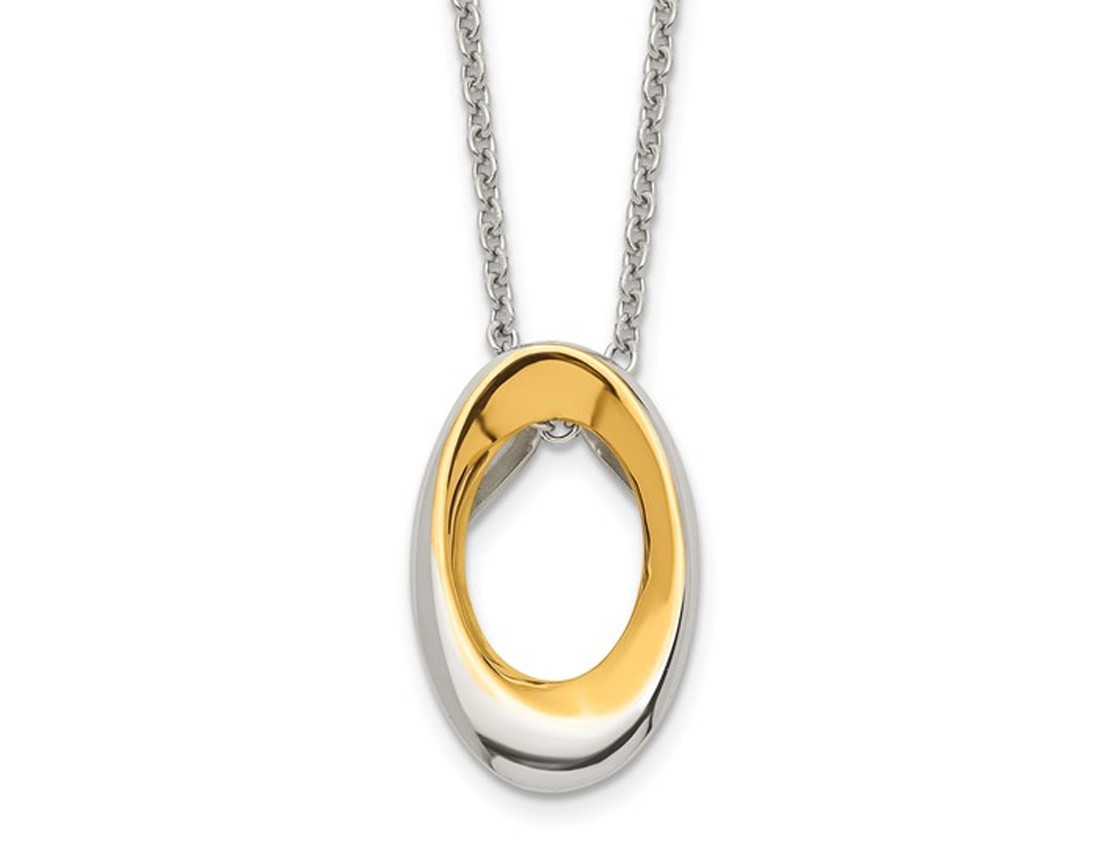 Yellow Plated Stainless Steel Polished Oval Pendant with Chain