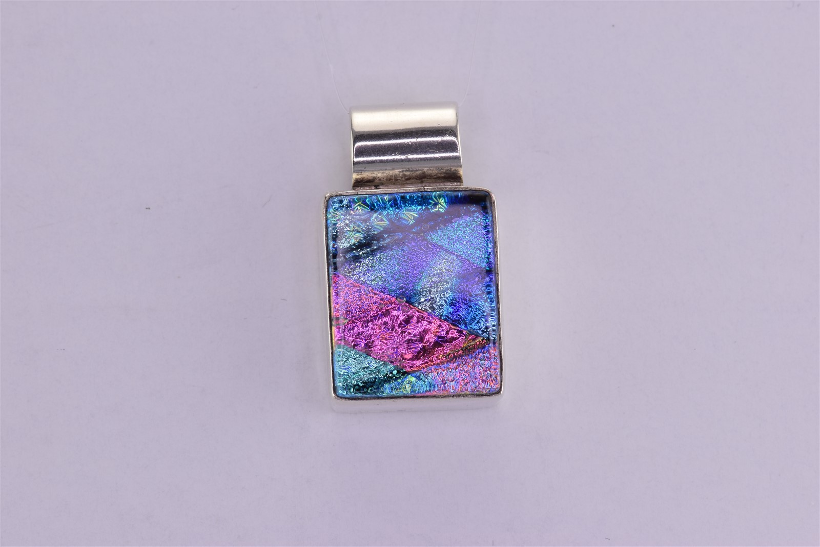 D’CC’S Sterling Silver 20mm x 16mm Colorful Dichroic Glass Slider 925 Pendant