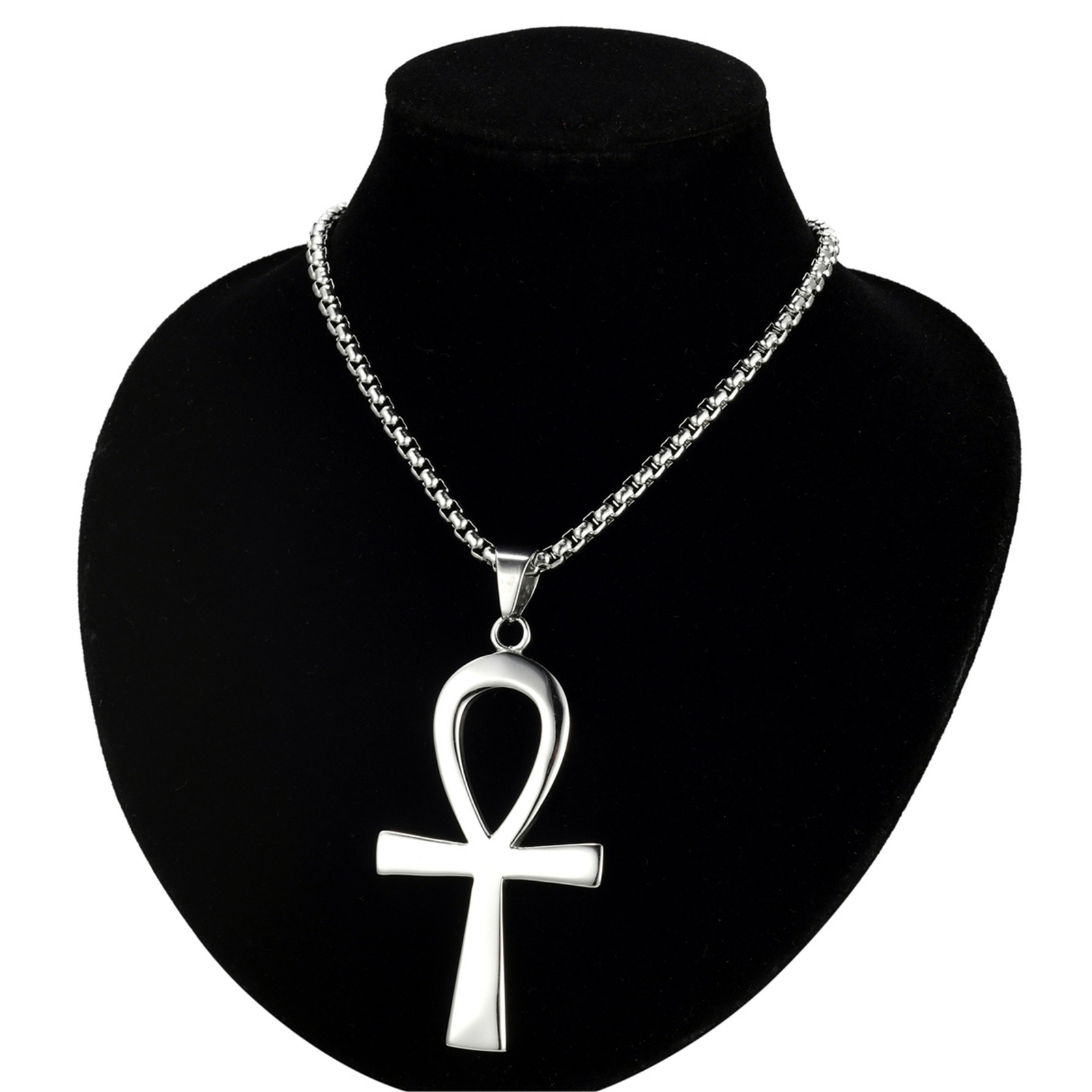 Men’s Stainless Steel Egyptian Ankh Cross Pendant Chain Necklace Silver Prayer