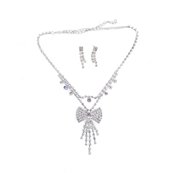 Wedding Butterfly RHINESTONE CRYSTAL BIB Pendant NECKLACE EARRINGS SET BRIDAL
