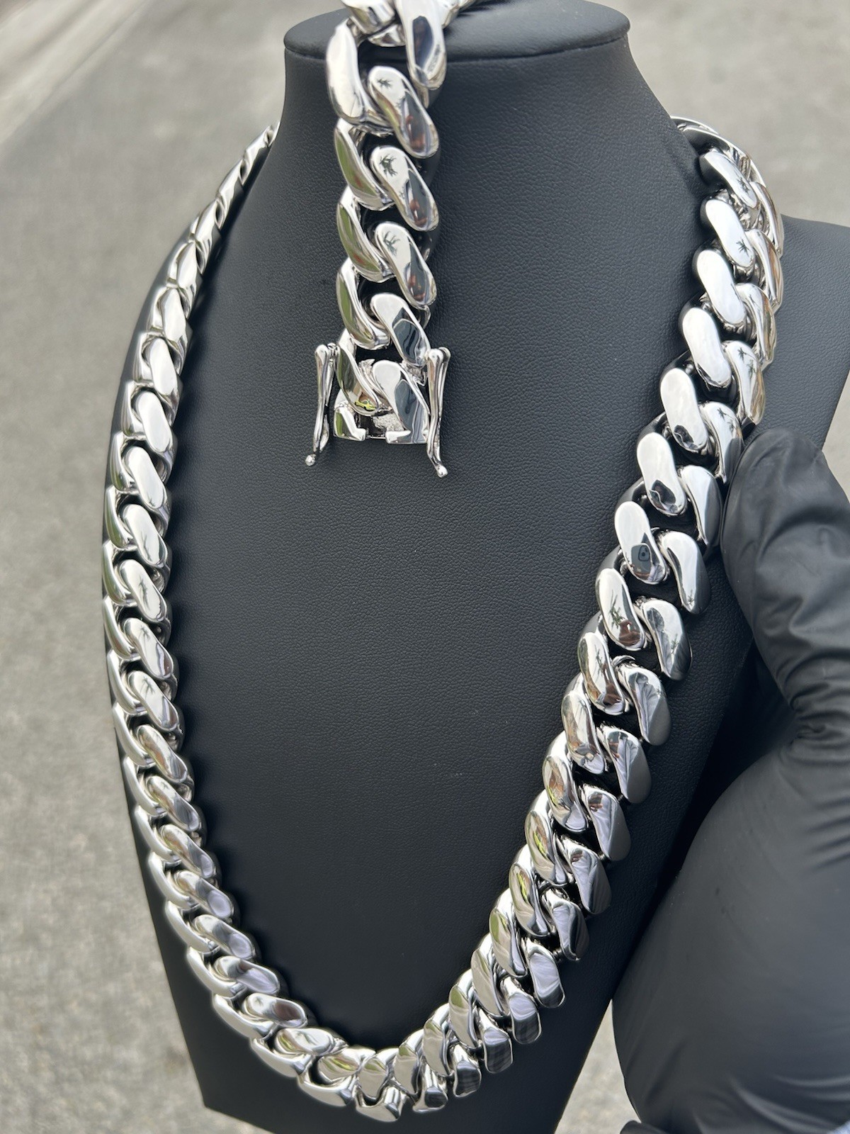 20mm White Gold Cuban Link Chain & Bracelet Set 24in Necklace 7/8in