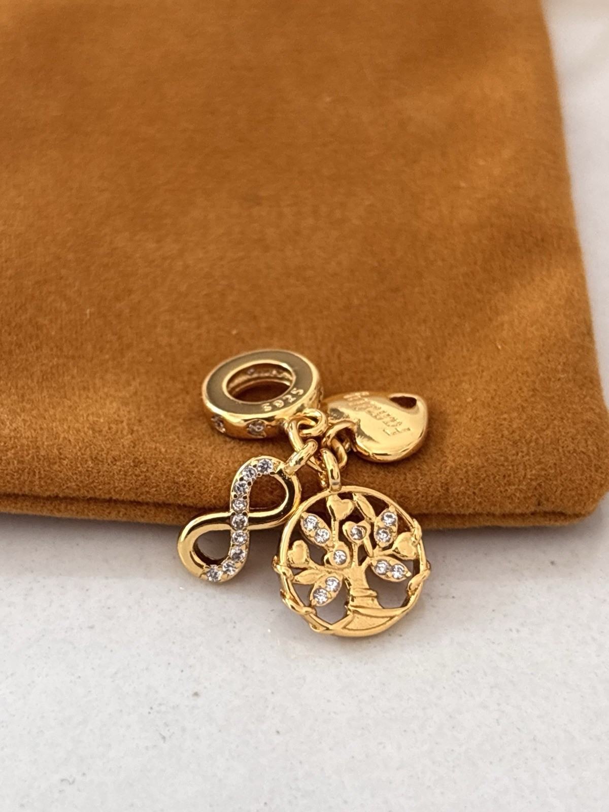 Gold Plated Sterling Silver Family Heart Tree Infinity Dangle Charm 925 Bead Uk