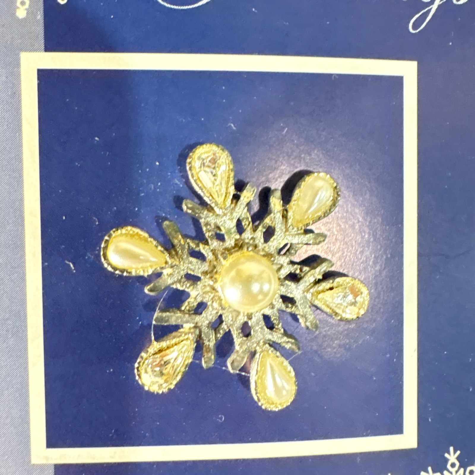 Roman Inc Snowflake Pin Silver Tone Faux Pearl Holiday Brooch Season’s Greetings
