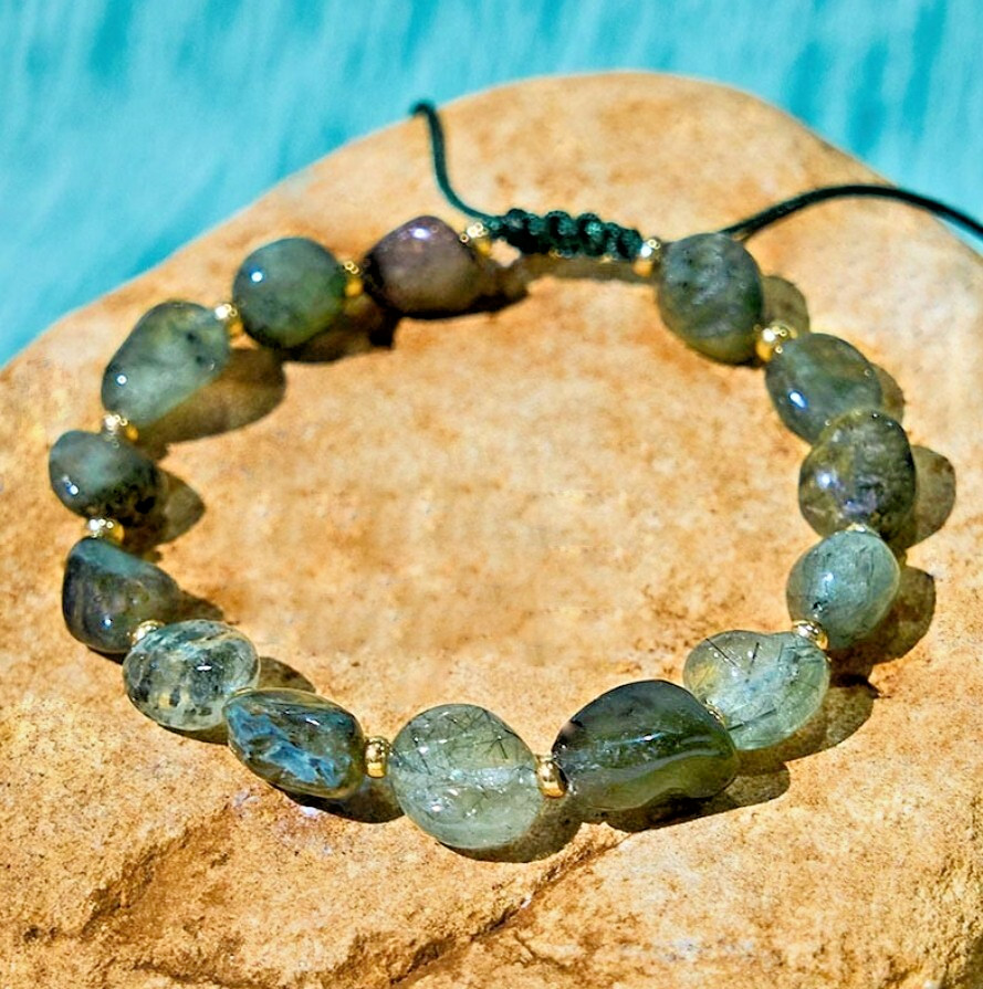 Raw Moss Agate Gemstone Beads Healing Crystal Dainty Bracelet Reiki Energy Gift