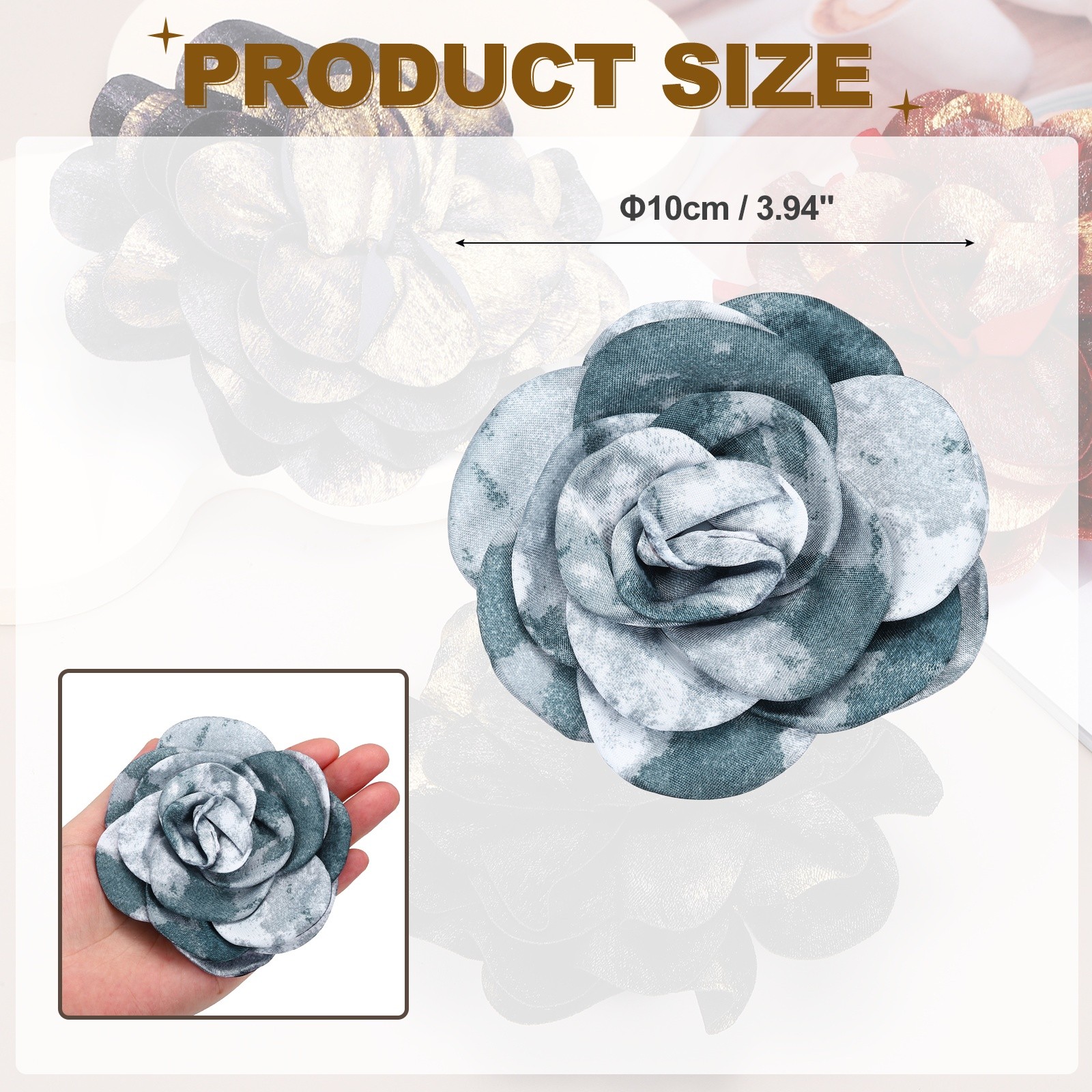 Rose Flower Brooch, Floral Brooch Satin Fabric Camellia Corsage, Blue