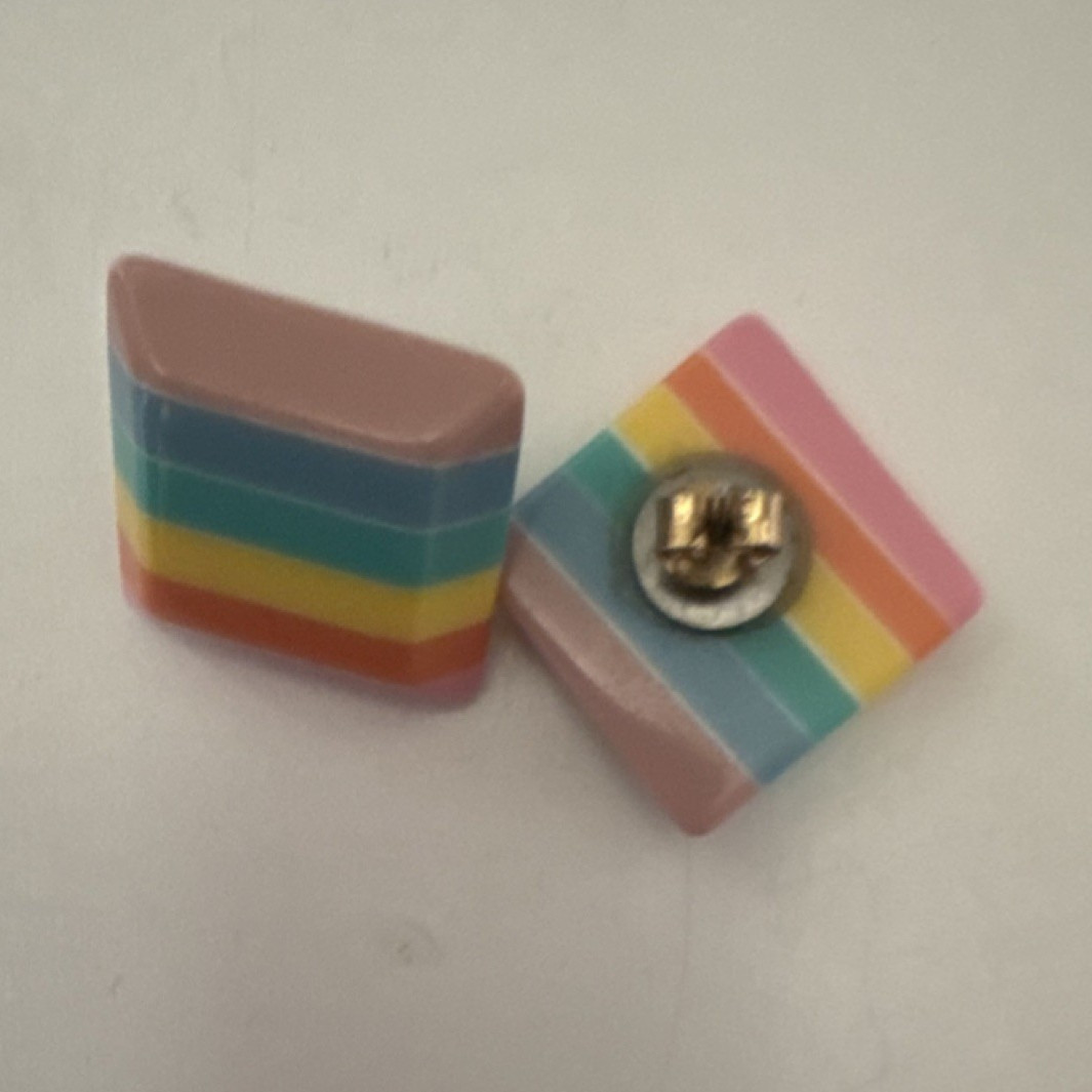 Square Rainbow Stripe Stud Earrings, Multicolor Plastic Retro Style