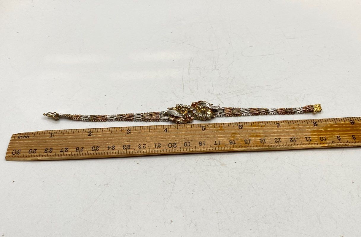 Milor 925 Sterling Silver Tri-Color Woven Floral Link Bracelet 7.5″ 20.2g