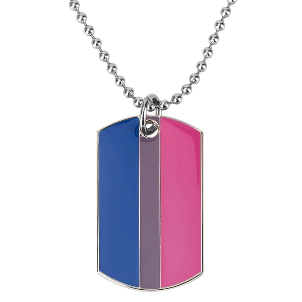 Pride Shack – Bi Pride Flag Pendant – LGBTQ Bisexual Dog Tag Necklace