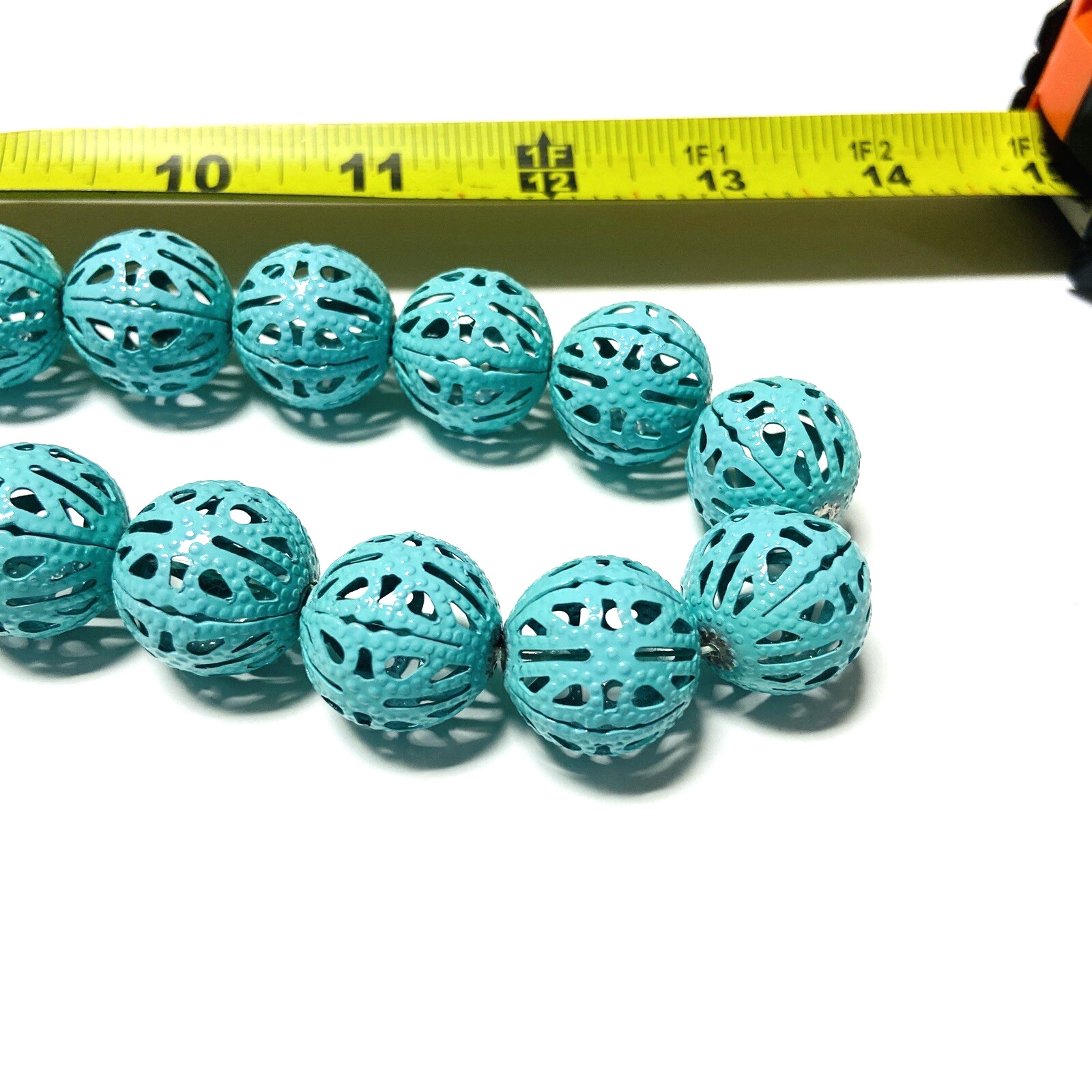 Vintage Bold Metal Balls Spheres Necklace Teal Blue Varied Sizes Estate Fashion