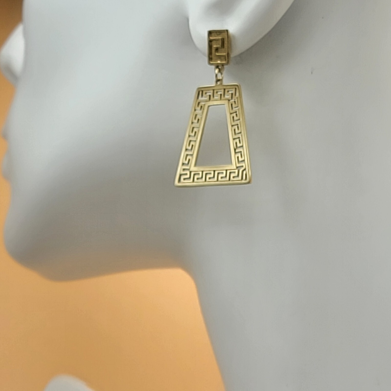 Women’s Stainless Steel Greek Key Symbol Vintage Dangle Drop Earrings. Meander