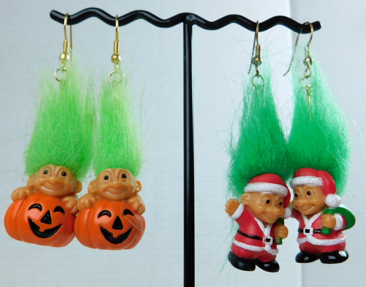 Russ Troll Earrings Christmas Halloween Lot of 2 Vintage Resin Pierced Dangle
