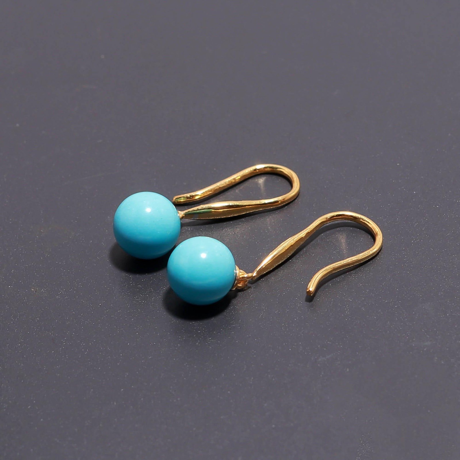 Natural Turquoise Ball Dangle Earrings Gold Plated 925 Sterling Silver Jewelry