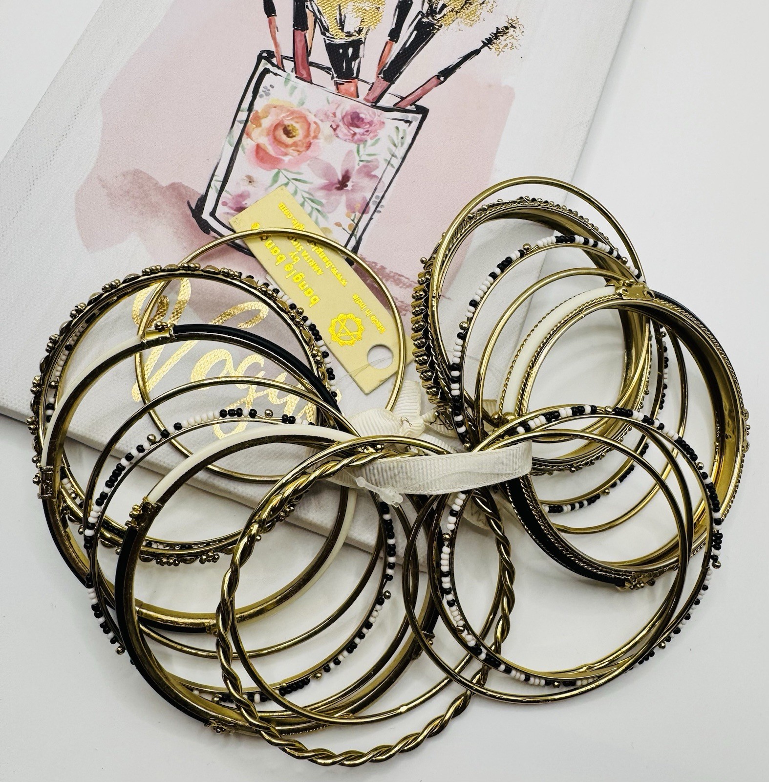 AMRITA SINGH Black/Ivory Bangle Bracelet Set New with Tags
