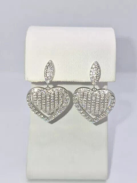 2Ct Round Cut Simulated Diamond Drop Dangle Heart Earrings 14k White Gold Plated
