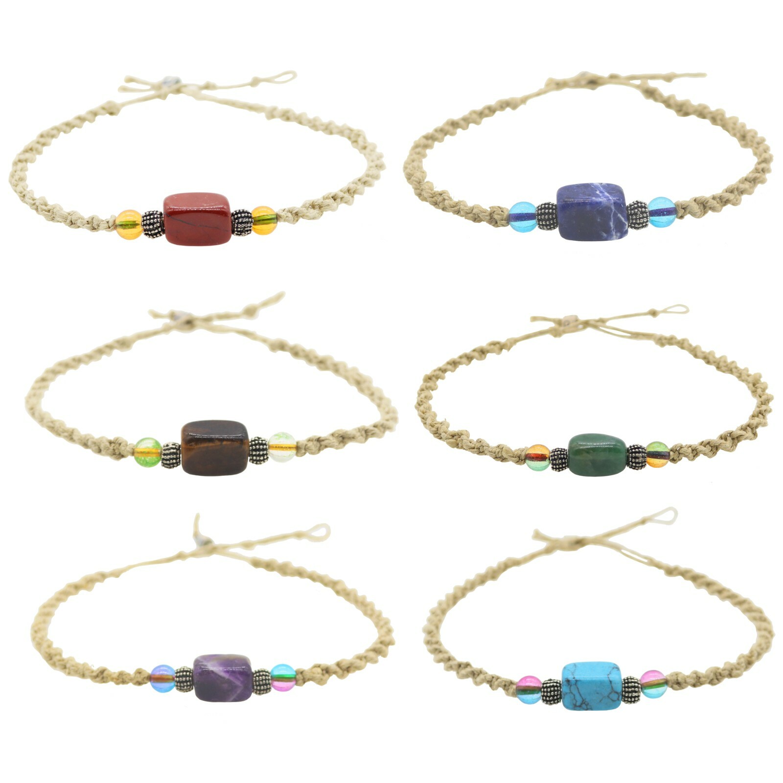 Vintage 90s Handmade Gemstone and Hemp Chokers – Set of 6