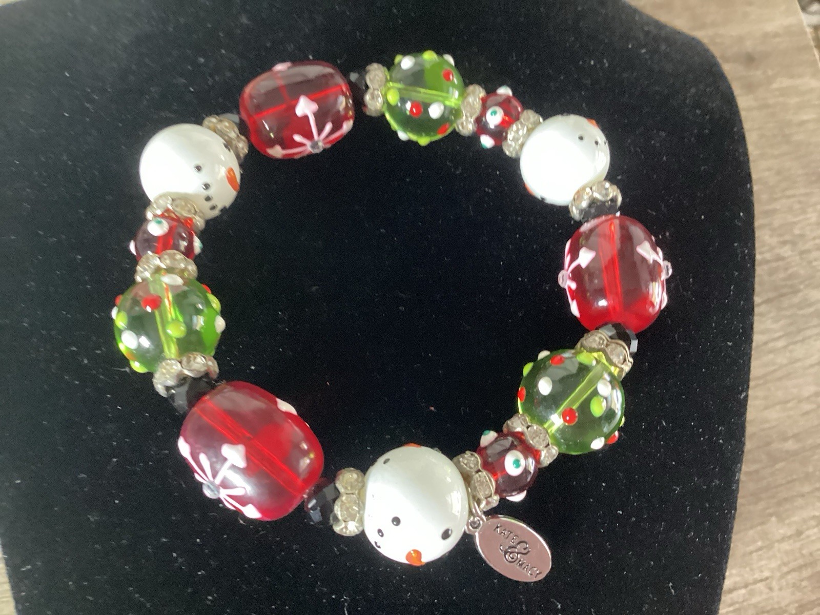Kate /Macy Sparkling Snowman Design Painted Glass / Acrylic Beads Rhinestones