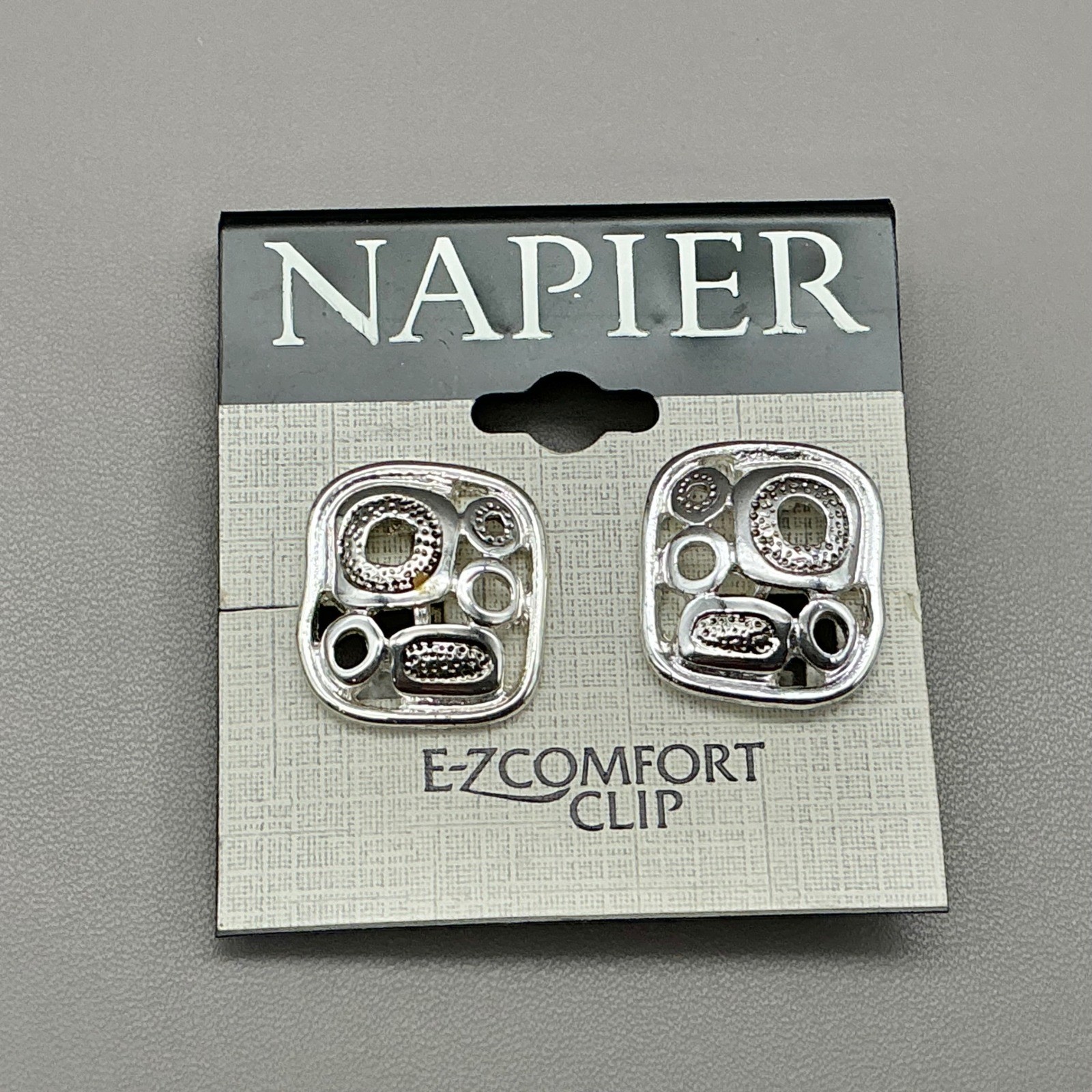 Napier Earrings Women Silver Tone Geometric E-Z Comfort Clip On 0.75 Inch