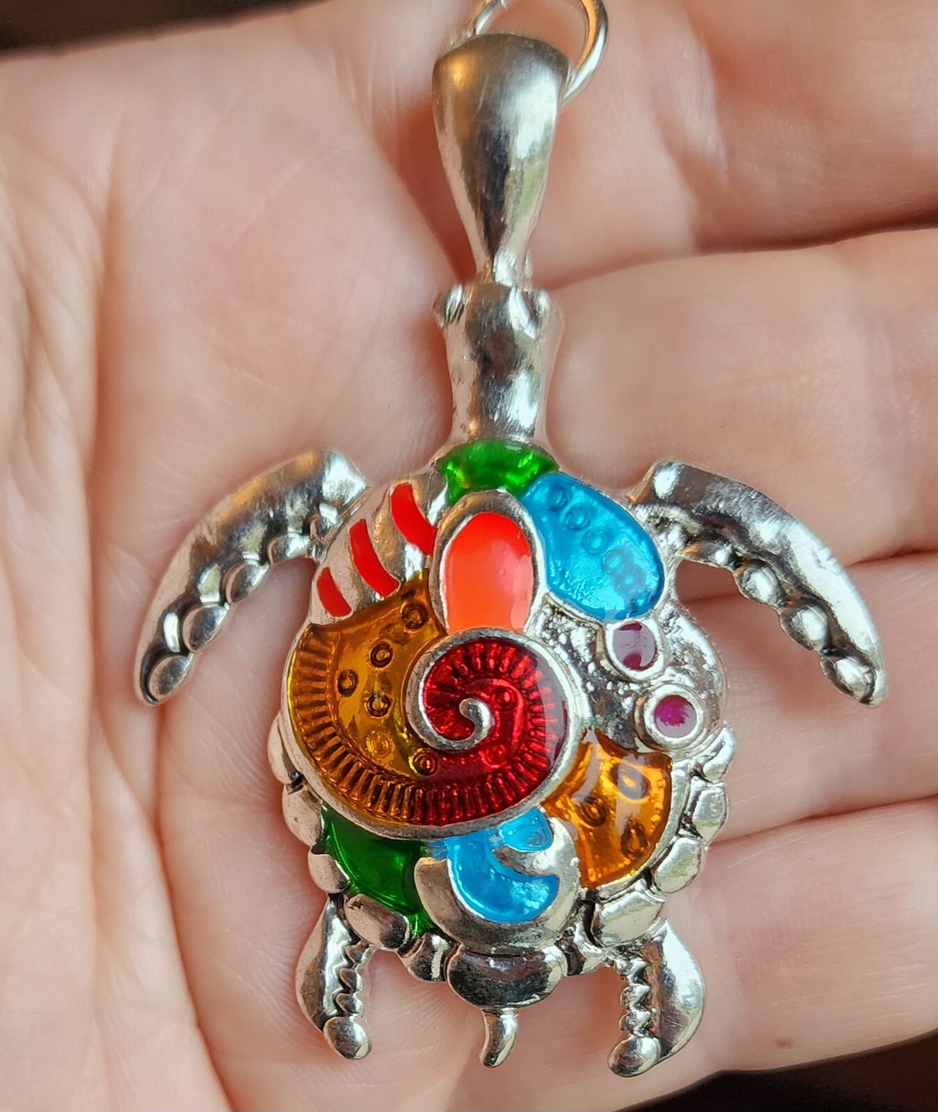 Ceramic Sea Turtle Beaded Necklace Enamel Turtle Pendant Colorful 21″