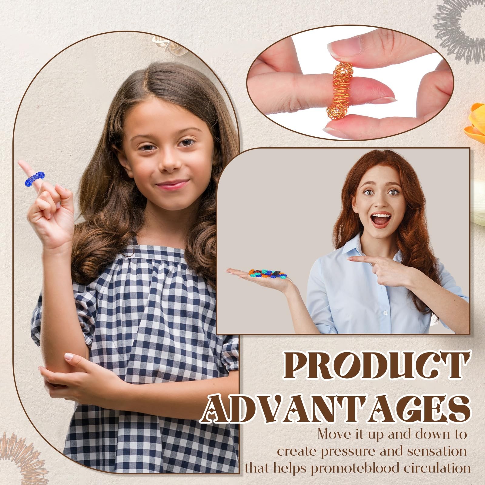 30 Pieces Acupressure Rings Spiky Sensory Rings for Fingers Stress Relief Fidget