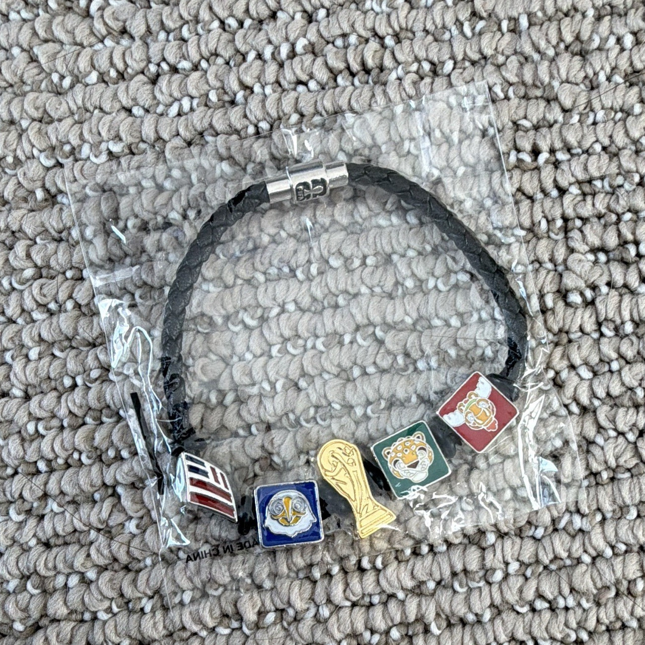 Bofa FIFA World Cup Trophy Charm Bracelet w/ Flag Beads, Magnetic Closure