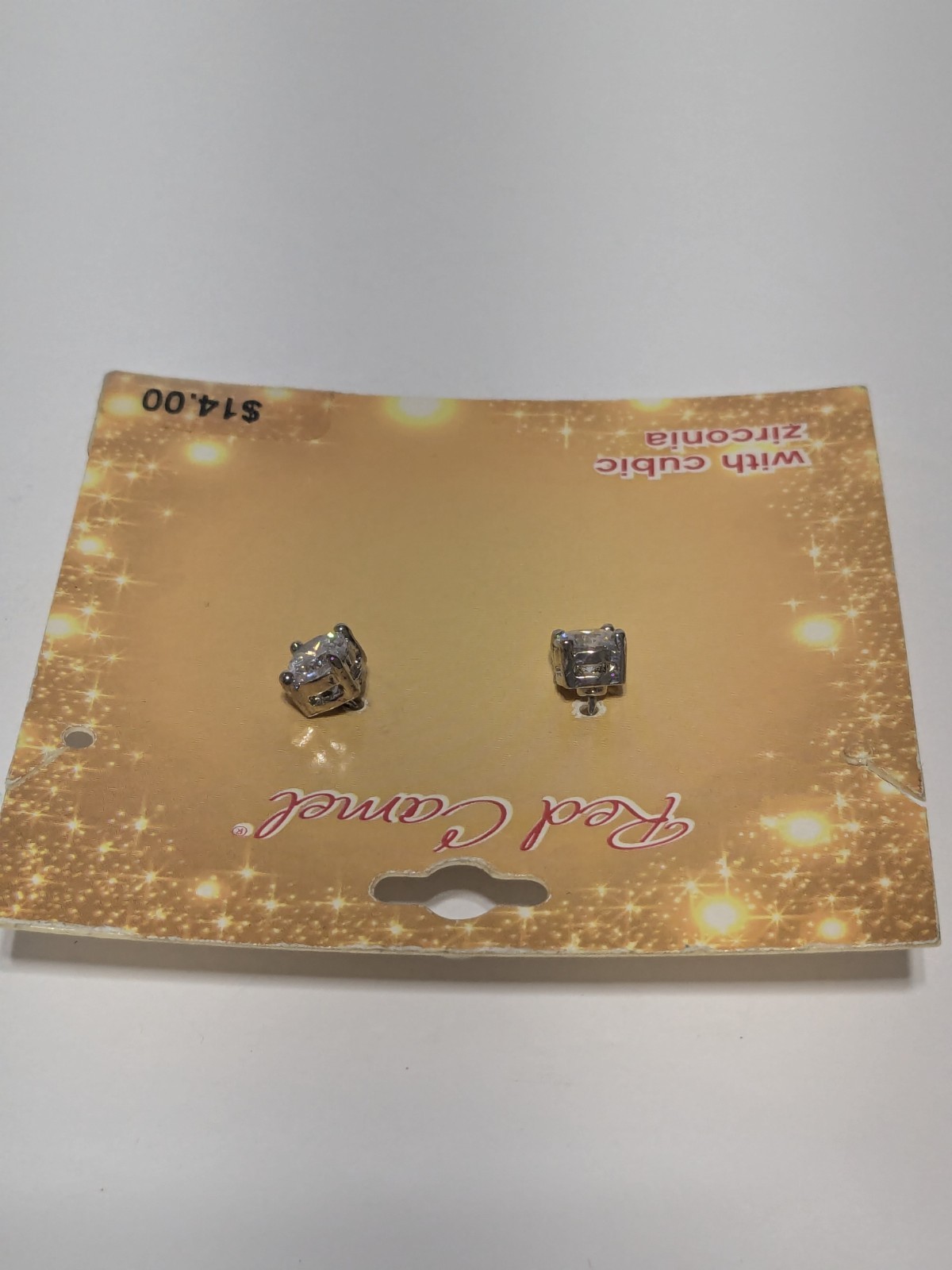 Red Camel NWT Silver Plated & Prong Set Faceted CZ Stud Earrings. 1/4″
