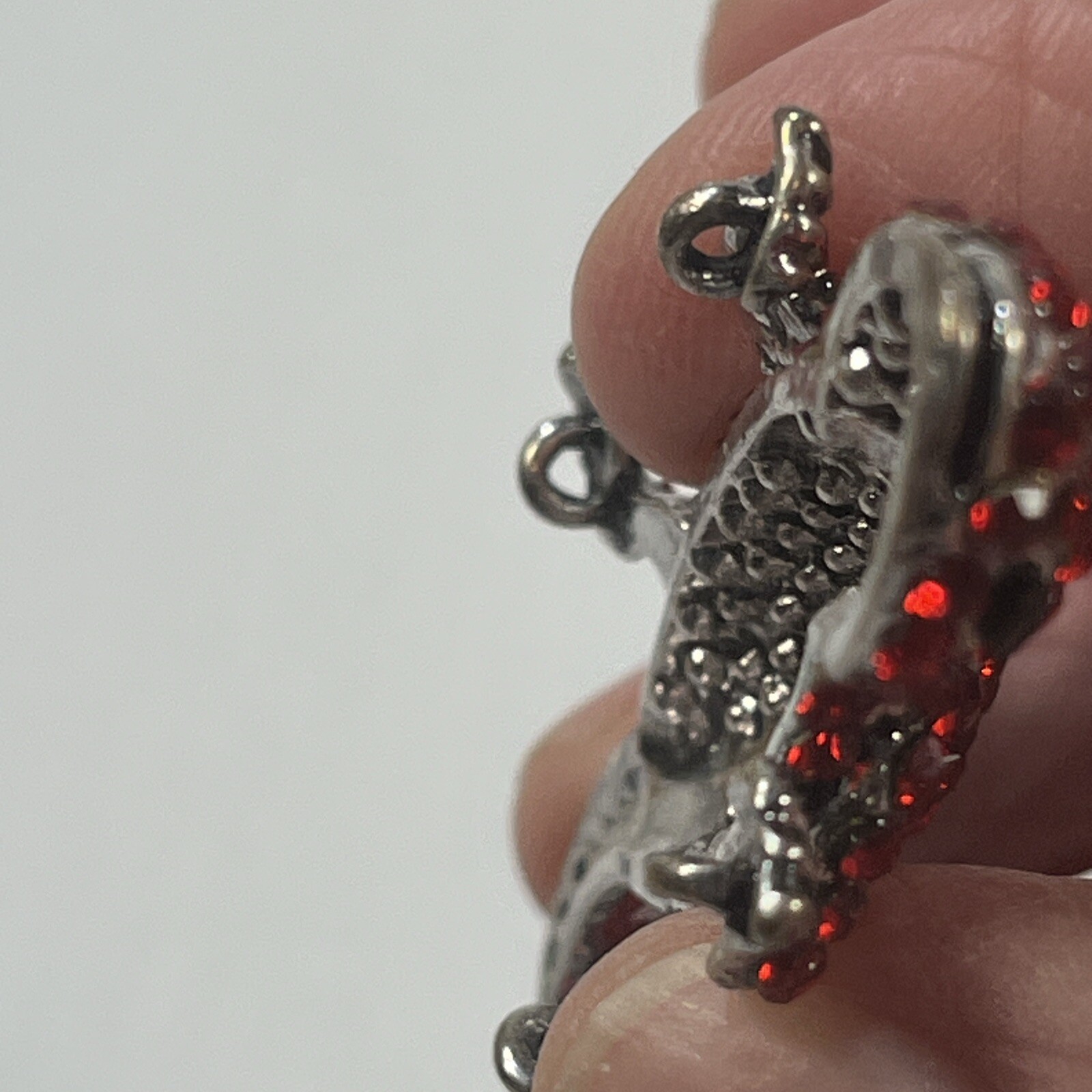 Gecko Red Rhinestone Lizard Pendant 2.25 In Silver