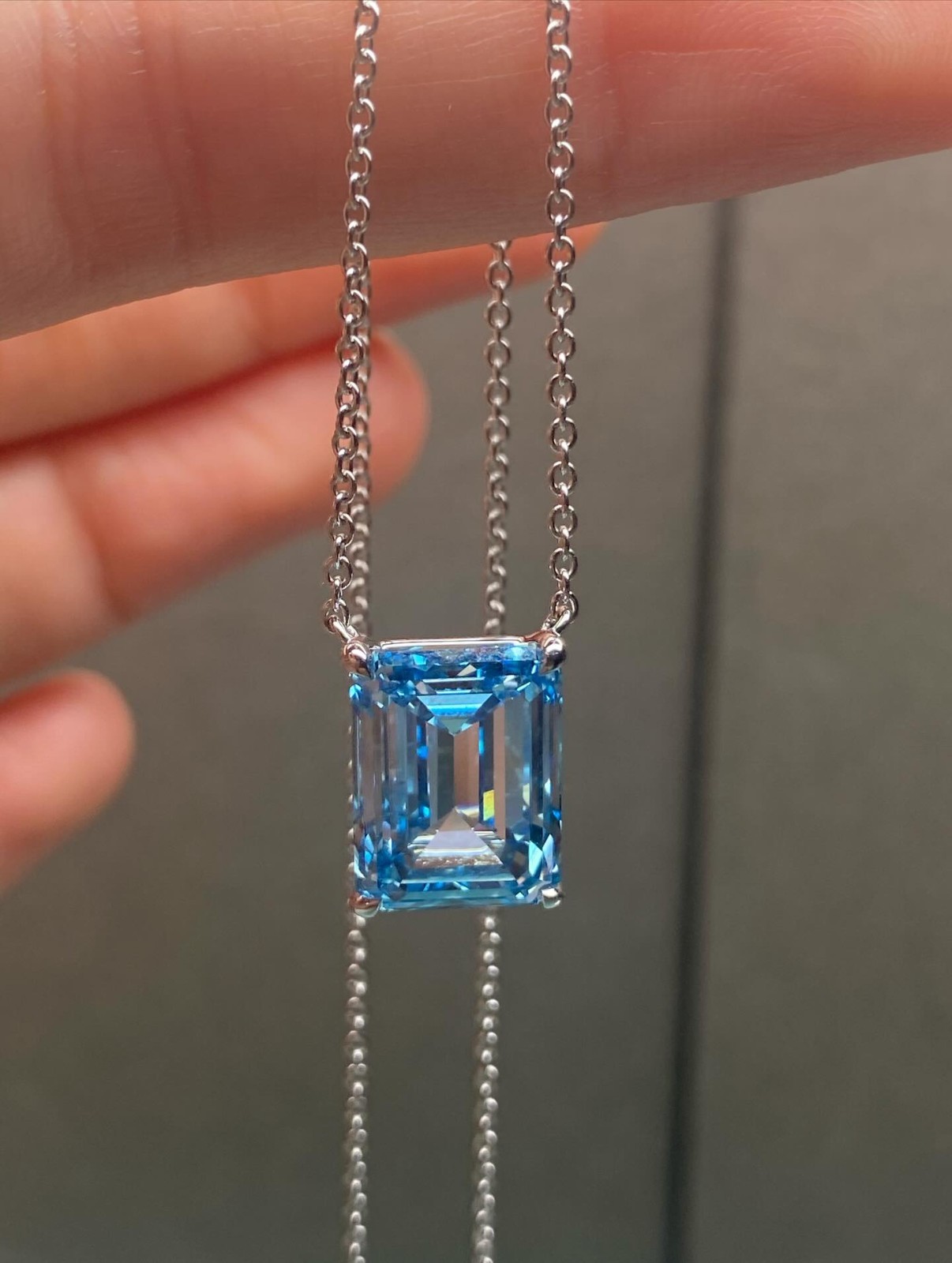 Solitaire Emerald Cut CZ Diamond Necklace Pendant in 925 Silver Custom Jewelry
