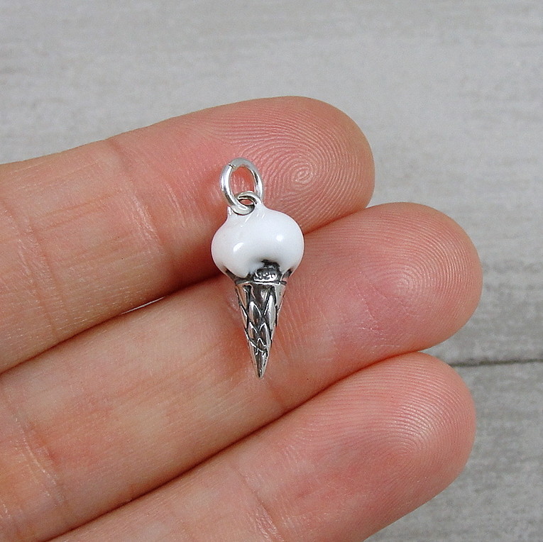 925 Sterling Silver Vanilla Ice Cream Cone Charm – Sweets Dessert Jewelry NEW