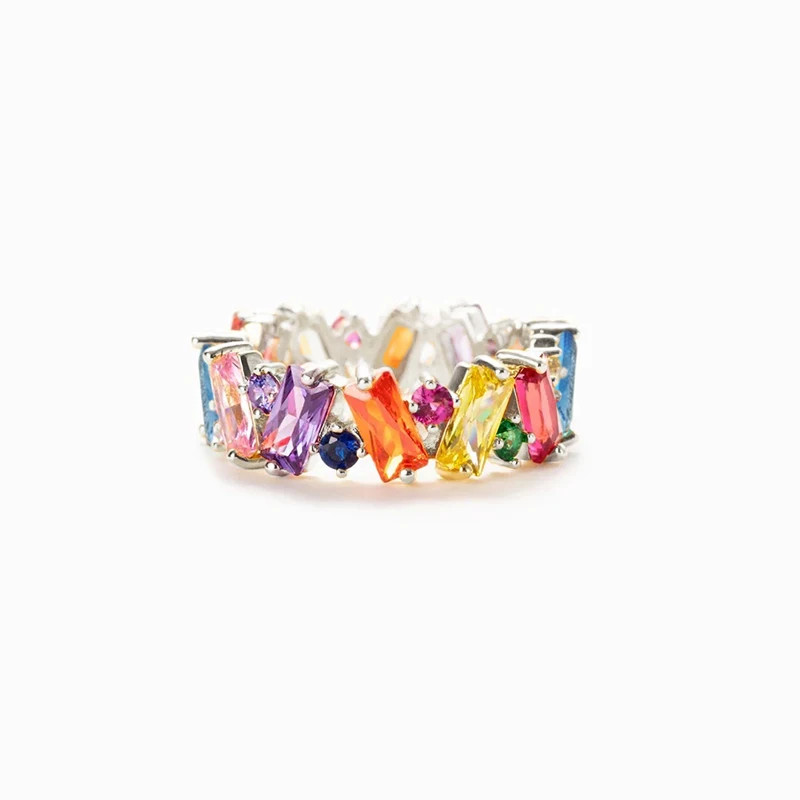 Wedding Band Ring Irregular Geometric Simulated Zirconia Prong Setting Jewelry