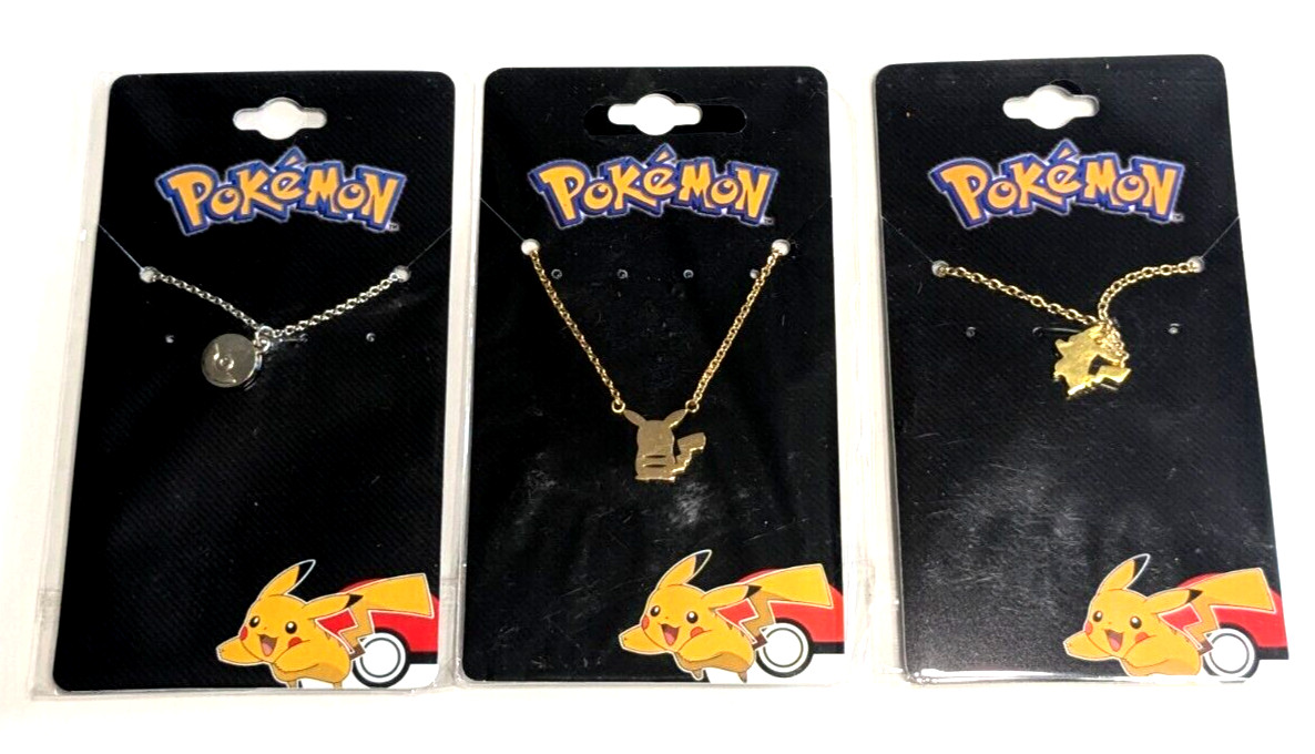 Vintage Pokémon Gold Pikachu Silver Poké Necklace Rare Collectible 3pc Gift Set
