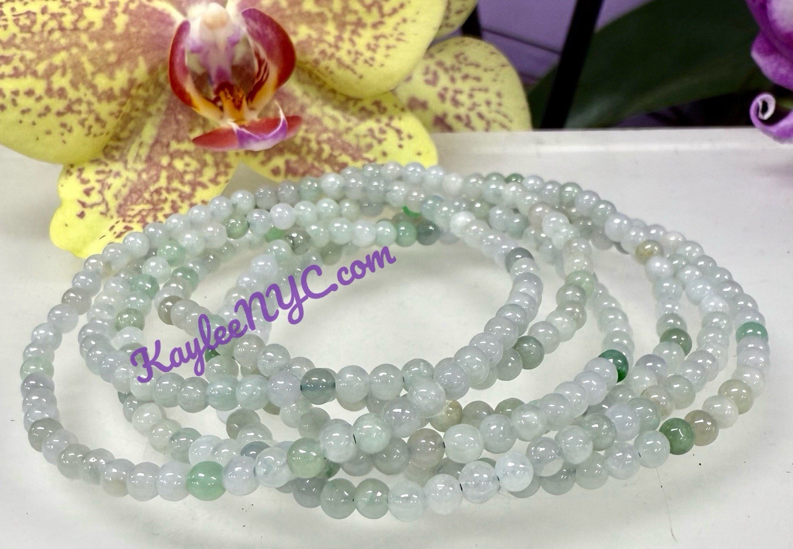 Wholesale Lot 6 Pcs Natural Jade 3.8mm 7.5” Crystal Stretch Bracelet