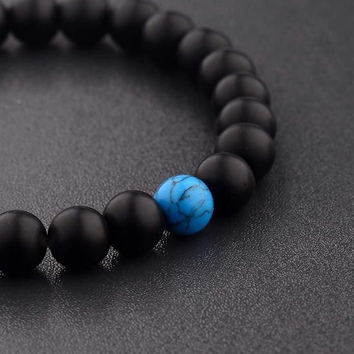8MM Black Onyx Blue Cat Eye Beaded Healing Chakra Protection Elastic Bracelet