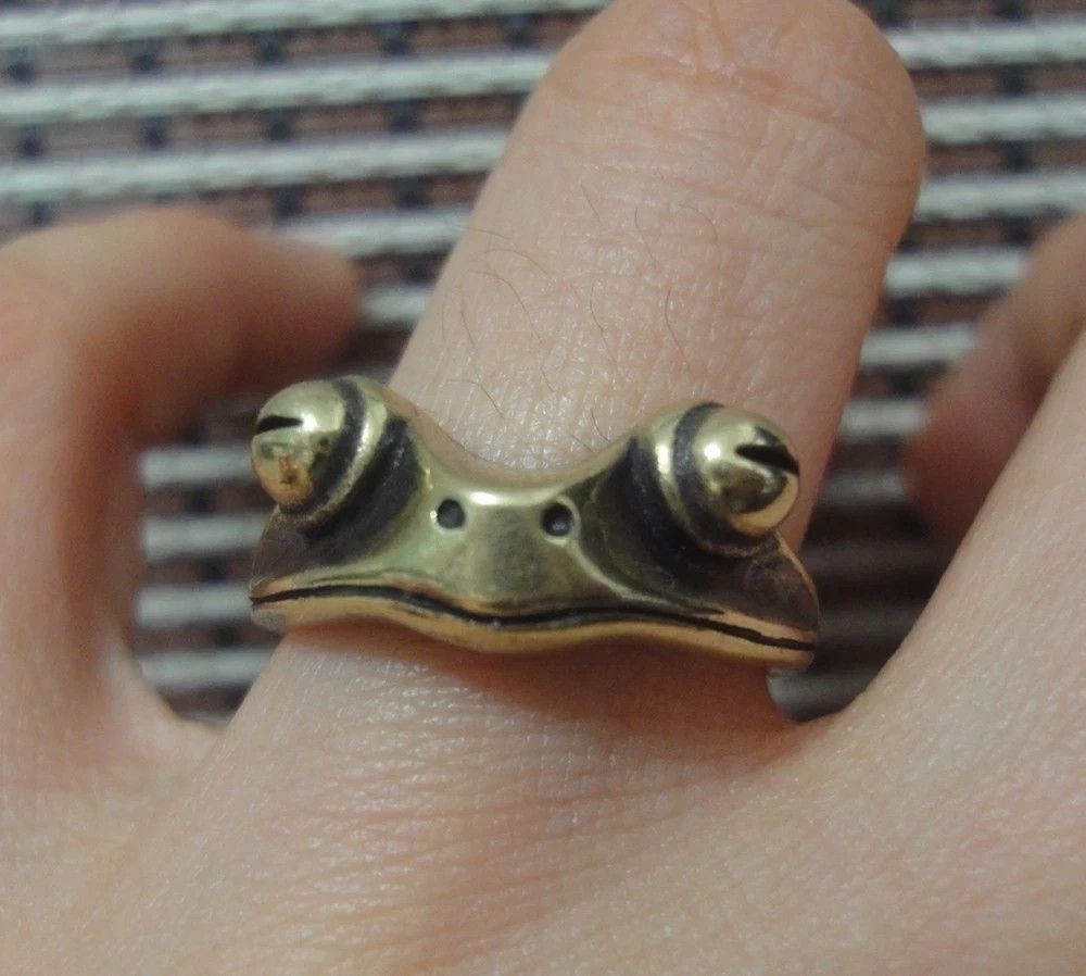 Vintage Brass Frog Adjustable Ring Retro Animal Toad Statement Jewelry Unisex